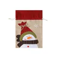 Christmas burlap gift bag with snowman patch and red drawstring handle for candy storage - Small / Snowman