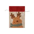 Christmas burlap gift bag with red top and reindeer embroidery with scarf detail - Small / Elk