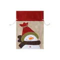 Christmas burlap drawstring gift bag featuring a cute snowman patch with red hat and green earmuffs - Large / Snowman