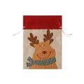Sac cadeau de Noël en jute avec un renne de dessin animé et un nez rouge en 3D - Grand / Élan