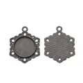 Front and back view of 16mm antique silver round bezel settings for DIY jewelry pendants - Gun Black