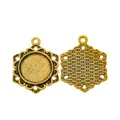 Retro gold zinc alloy 16mm round cabochon base setting with decorative petal edges - Antique Gold