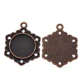 Vintage copper 16mm round alloy pendant base with flower lace for DIY jewelry making - Antique Red Copper