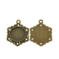 Detailed front and back view of 16mm antique bronze hollow flower pendant base settings - Antique Bronze