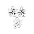 Three vintage silver LOVE heart alloy charms for DIY necklace and bracelet making - Antique Silver