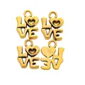 Set of 4 vintage gold alloy LOVE heart pendants for DIY jewelry making and crafts - Antique Gold