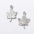 Vintage silver alloy maple leaf pendants with detailed vein texture for DIY jewelry making - Antique Silver