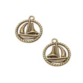Vintage bronzen zinklegering zeilboot hangers met touwrand voor DIY sieraden maken - Antiek Brons