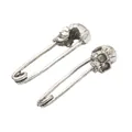 Pair of retro skull safety pin alloy charms in antique silver finish for DIY punk jewelry - Antique Silver