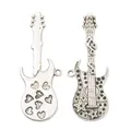 Vintage silver zinc alloy guitar pendants with heart pattern and musical details - Antique Silver