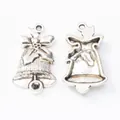 Antique silver Christmas bell charms with bow detail for DIY vintage jewelry making - Antique Silver