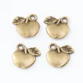 Set of four vintage bronze apple charms with leaf details for DIY jewelry making - Antique Bronze