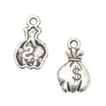 Vintage silver dollar sign money bag charms for DIY jewelry making and crafting projects - Antique Silver