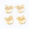 Set of four gold apple-shaped zinc alloy charms with leaf textures for DIY jewelry - Gold