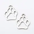 DIY zinc alloy bear paw pendants with hollow design for jewelry making and keychains - Antique Silver