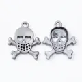 Vintage silver skull and crossbones metal pendants with heart-shaped eyes for DIY jewelry - Antique Pewter