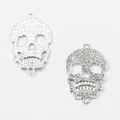 Silver-colored zinc alloy skull connector pendants for DIY jewelry making accessories - Antique Silver