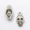 Vintage silver skull pendant set with antique finish for DIY jewelry making crafts - Antique Silver