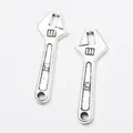 Retro silver alloy wrench pendant charms with vintage textured finish for DIY jewelry - Antique Silver