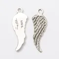 S925 silver angel wing charms with detailed feather texture and antique silver finish - Antique Silver