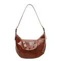Retro bruine hobo schoudertas met glanzende lederen textuur en klinknagel details - Bruin