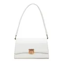 Borsa baguette bianca minimalista con chiusura metallica dorata e sottile tracolla - Bianco Sporco