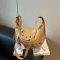 Chic khaki rivet crescent bag with adjustable shoulder strap in matte PU leather - Khaki