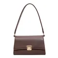 Borsa baguette minimalista marrone scuro con chiusura dorata e tracolla regolabile - Marrone
