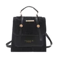 Chic black leopard texture backpack with golden metal accents and faux leather straps - Black