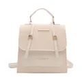 Fashionable beige cream leopard backpack for women with metal buckle and top handle - White