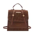 Fashionable brown leopard print backpack with synthetic leather stitching and gold buckles - Brown