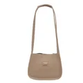 Elegant apricot PU leather shoulder bag with gold metal logo for 2025 fashion commute - Khaki