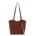 Grand sac cabas marron minimaliste en cuir avec breloque ours et écharpe en soie chic - Avec Pendentif / Brun Foncé