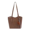 Grand sac cabas vintage marron foncé avec breloque chiot et boucle argentée - Avec Pendentif / Beige