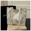 Cream tote bag with grey butterfly and star print featuring braided rope handles - 29*12*28 / Gray