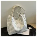Fashionable white tote bag with green butterfly prints and woven rope shoulder straps - 29*12*28 / Green