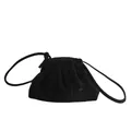 Fashionable black pleated shell crossbody bag with a soft frosted suede texture - Black