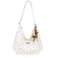 White canvas tote bag with brown bows, heart patterns and cute brown bear pendant - White with Pendant