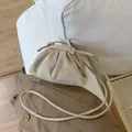 Beige pleated cloud crossbody bag in soft suede finish with knotted shoulder strap - Off White