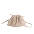 Apricot pleated shell crossbody bag in soft matte suede finish with knot details - Off White