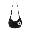 Minimalistische zwarte hobo tas in halve maanvorm met elegante witte bloem hanger - Zwart