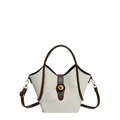 Schicke zweifarbige Eimer-Tasche in Creme und Braun mit goldenen Details und Drehverschluss - Weiß