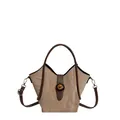 Beige bucket bag with brown leather handles and a unique crinkle paper texture finish - Brown