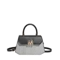 Borsa a tracolla bicolore con trama intrecciata bianca e nera e fibbia dorata logo M - Nero