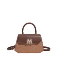 Borsa a tracolla marrone in pelle con trama intrecciata e dettaglio logo M dorato - Marrone