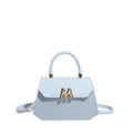 Borsa a tracolla azzurra con trama a spina di pesce e dettaglio in metallo dorato M - Blu