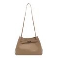 Minimalistische kaki leren vierkante crossbodytas met riem en zilveren metalen draaisluiting - Khaki