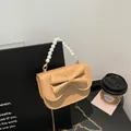 Elegante apricotfarbene Mini-Tasche mit Perlengriff und Schleife für Damen - Braun
