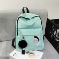 Zaino in nylon verde menta con toppe a foglia decorative e ciondolo a pompon nero di peluche - 15 Pollici / Verde scuro chiaro