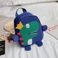 Dark blue cartoon dinosaur backpack for kids with a crown and colorful back spikes - Blue